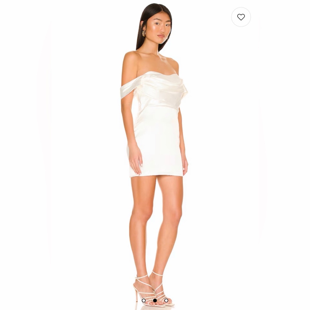 REVOLVE more to come Bella Off Shoulder Dress in White satin